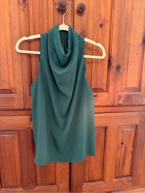 Entry Dark Green Sleeveless Cowl Neck Blouse